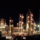 Oil refinery lights up at night